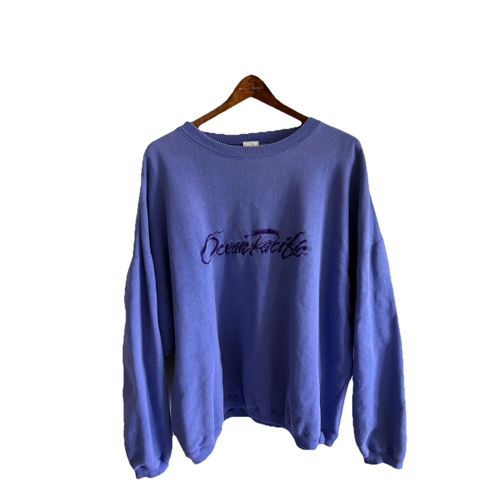 Vtg 80s Ocean Pacific OP Crewneck Sweatshirt L XL 100% Cotton Purple Hong Kong